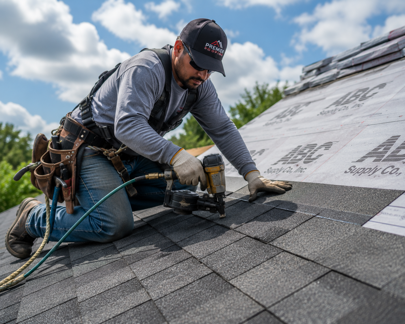 Roofing crew at work